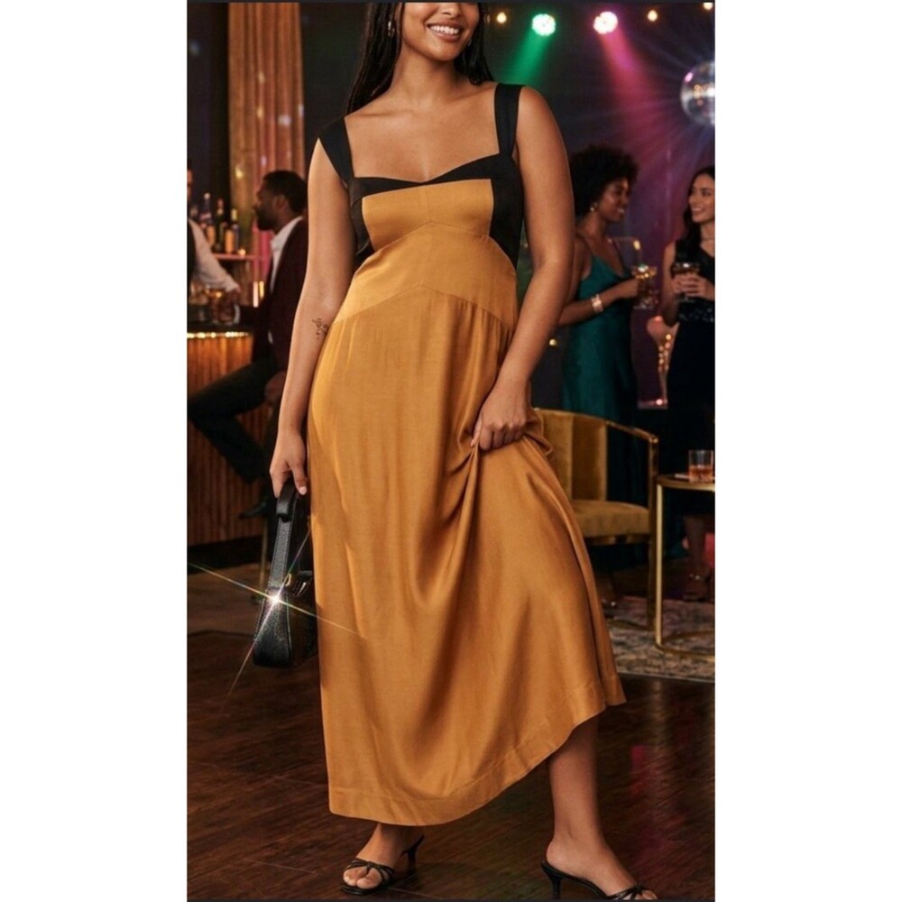 Maeve x Anthropologie The Jocelyn Sleeveless Slip Midi Dress Gold/Black Party S